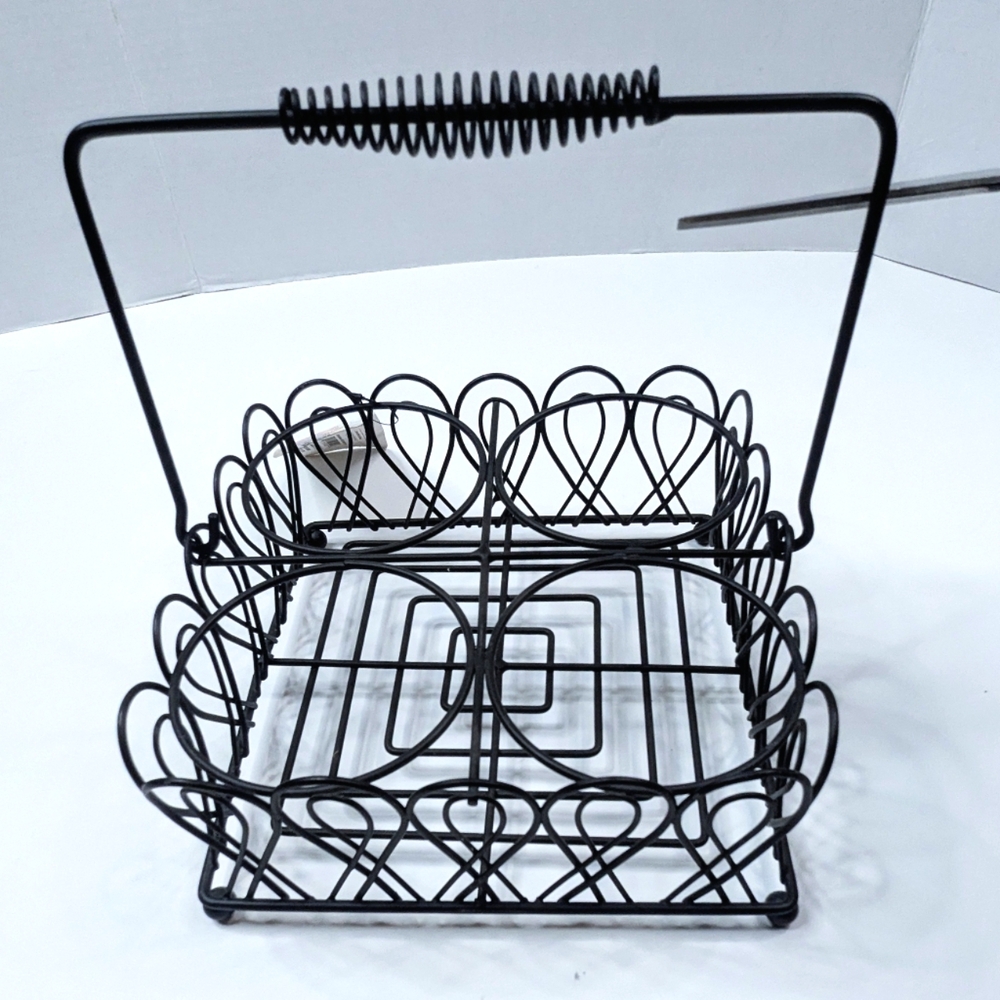 BHG Pint Jar Caddy Black Wire Holder Square Handle Black Metal Decorative Farm
